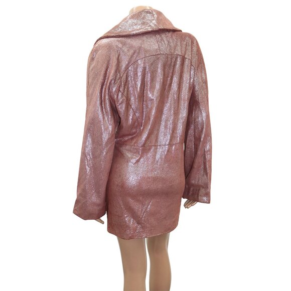 SENSATIONAL Glitter Leather Zip up Coat S - Picture 4 of 5